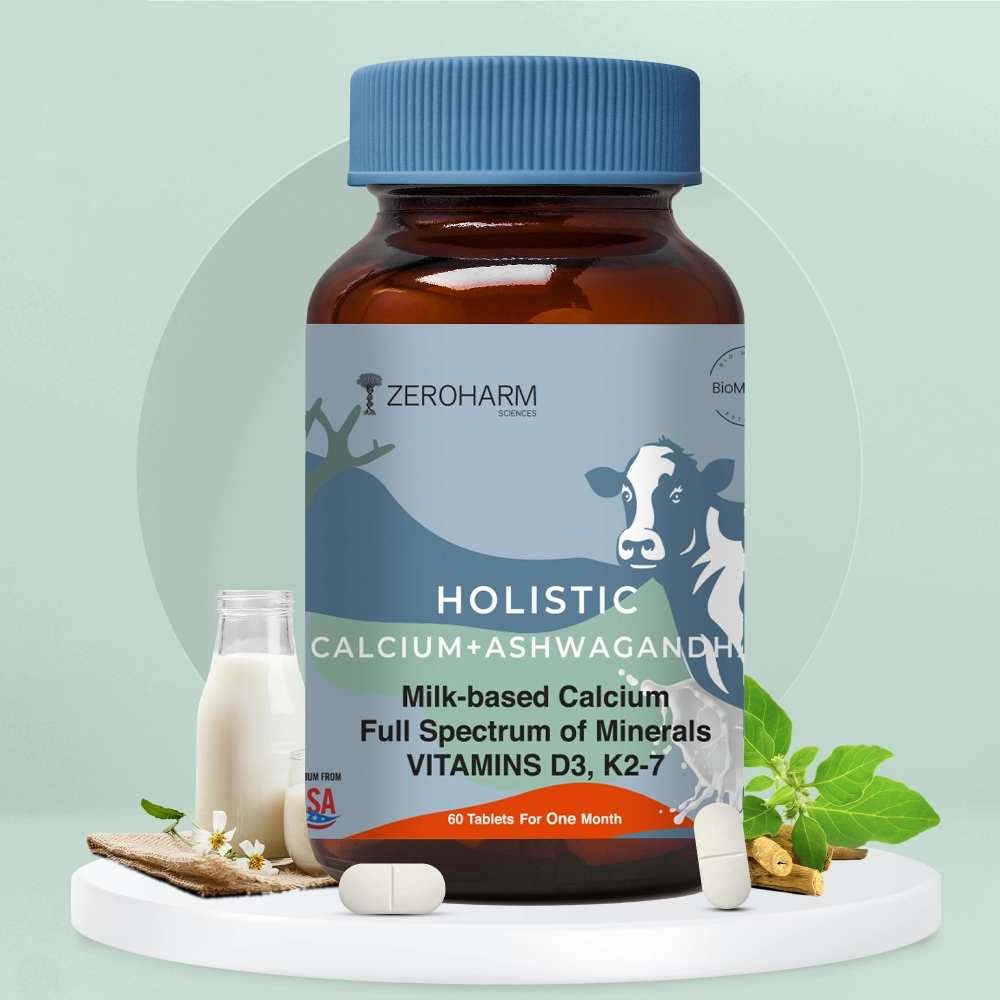 Zeroharm | Holistic Calcium And Ashwagandha | For Muscles, Bone And Joint Health | 60 Tablets