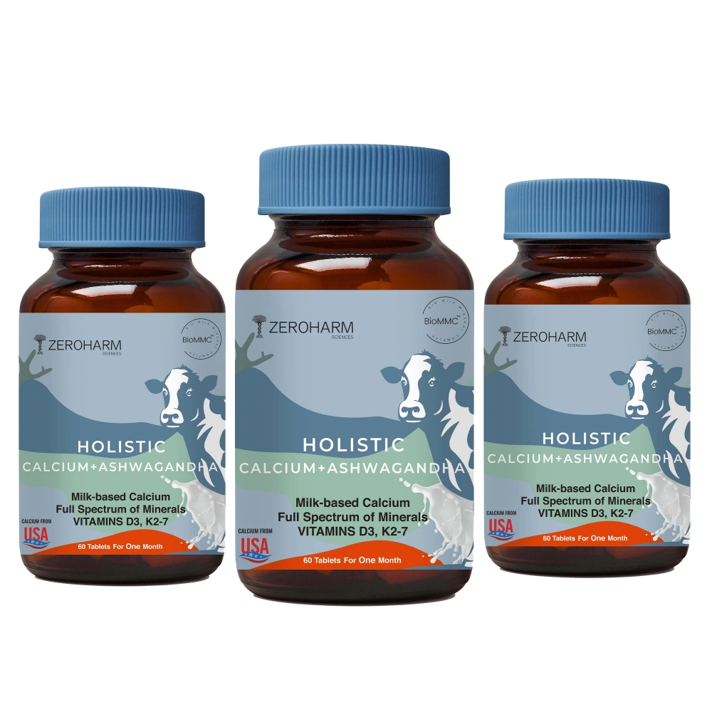 Zeroharm | Holistic Calcium And Ashwagandha | For Muscles, Bone And Joint Health | 180 Tablets