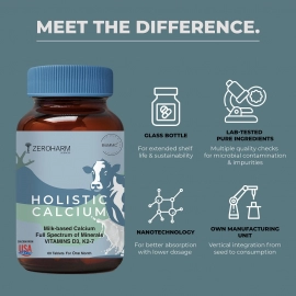 Zeroharm  | Holistic Calcium Tablets | With Vitamin D3, K2-7, Magnesium & Phosphorous | 120 Tablets