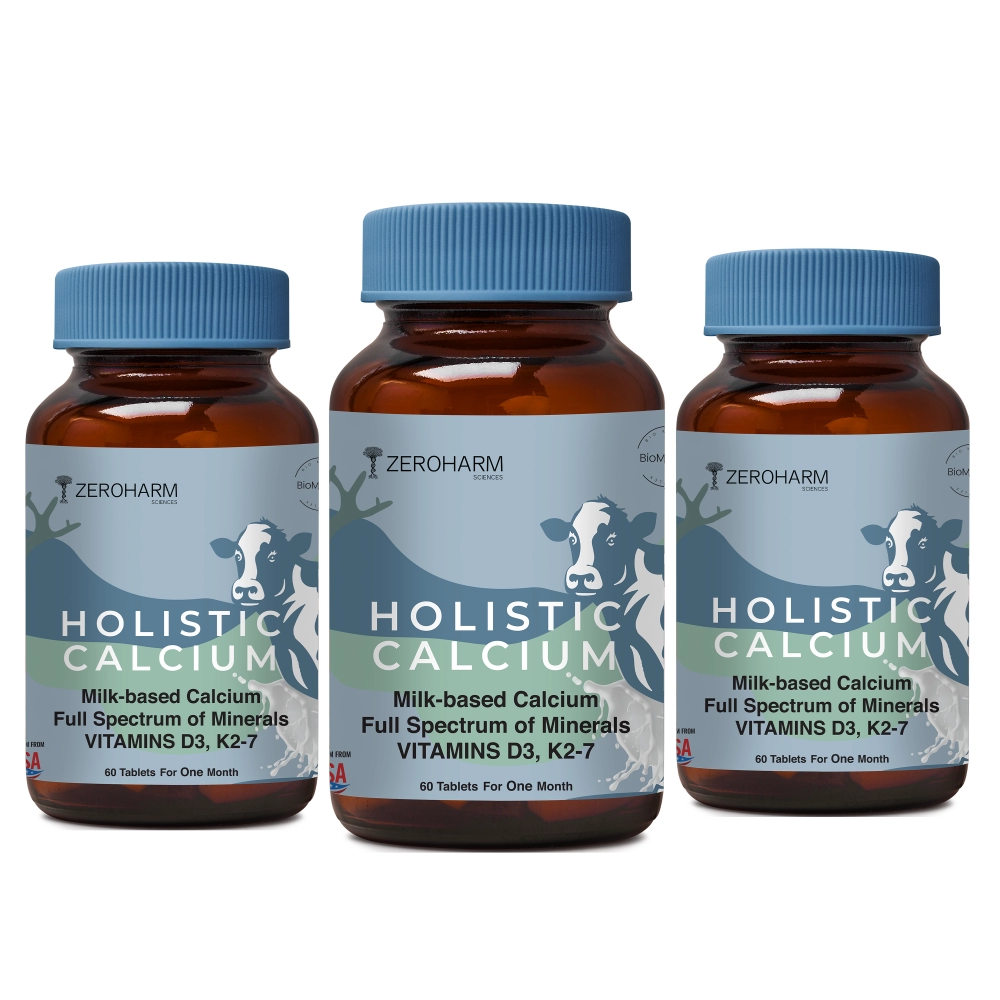 Zeroharm  | Holistic Calcium Tablets | With Vitamin D3, K2-7, Magnesium & Phosphorous | 180 Tablets