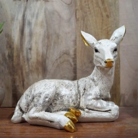 Home Decor Deer Showpiece | Living Room and Gifting Polyresin Statue | Gold & White with Antique Dark lining Handwork