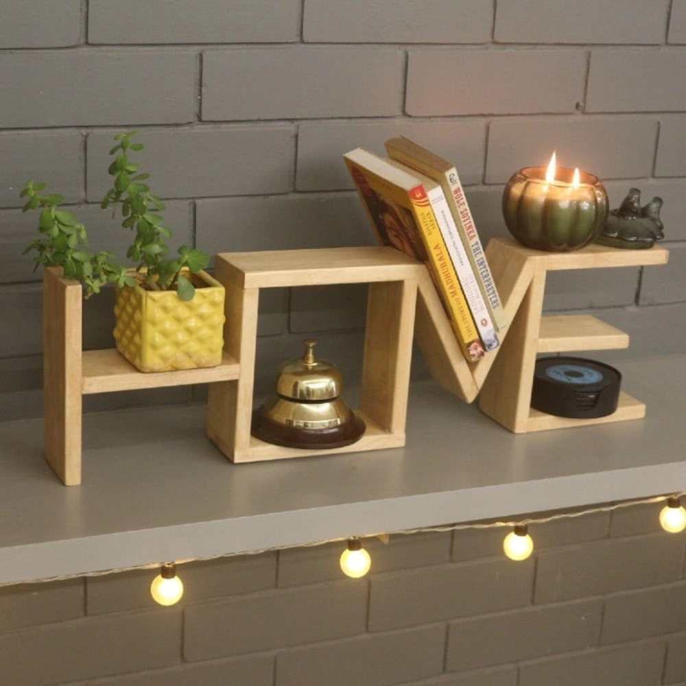 Barish Handcrafted Decor Love Table Shelf | Home Decor | Rubberwood