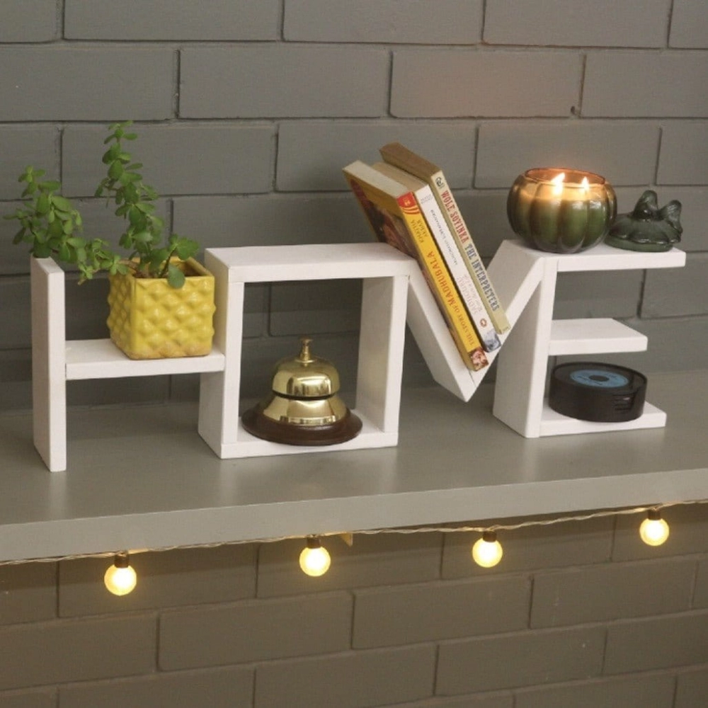 Barish Handcrafted Decor Love Table Shelf | Home Decor | White