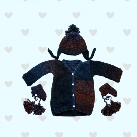 Happy Cultures | Indigo Blue And Red Woolen Sweater, Sock And Cap Set | 6 - 12 Months