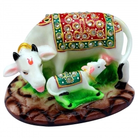 Janamasthmi Pooja Gift | Handcrafted Cow With Calf Idol