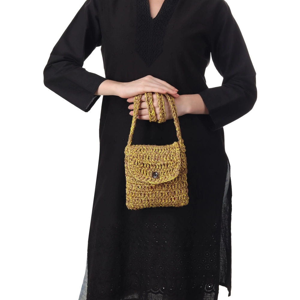 Happy Cultures | Jute Yellow Crocheted Sling Bag | Handcrafted