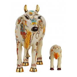Kamdhenu Cow With Calf 20cm | God Figure Hand Painted | Polyresin | Showpiece