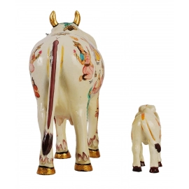 Kamdhenu Cow With Calf 20cm | God Figure Hand Painted | Polyresin | Showpiece