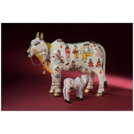 Kamdhenu Cow With Calf 20cm | God Figure Hand Painted | Polyresin | Showpiece