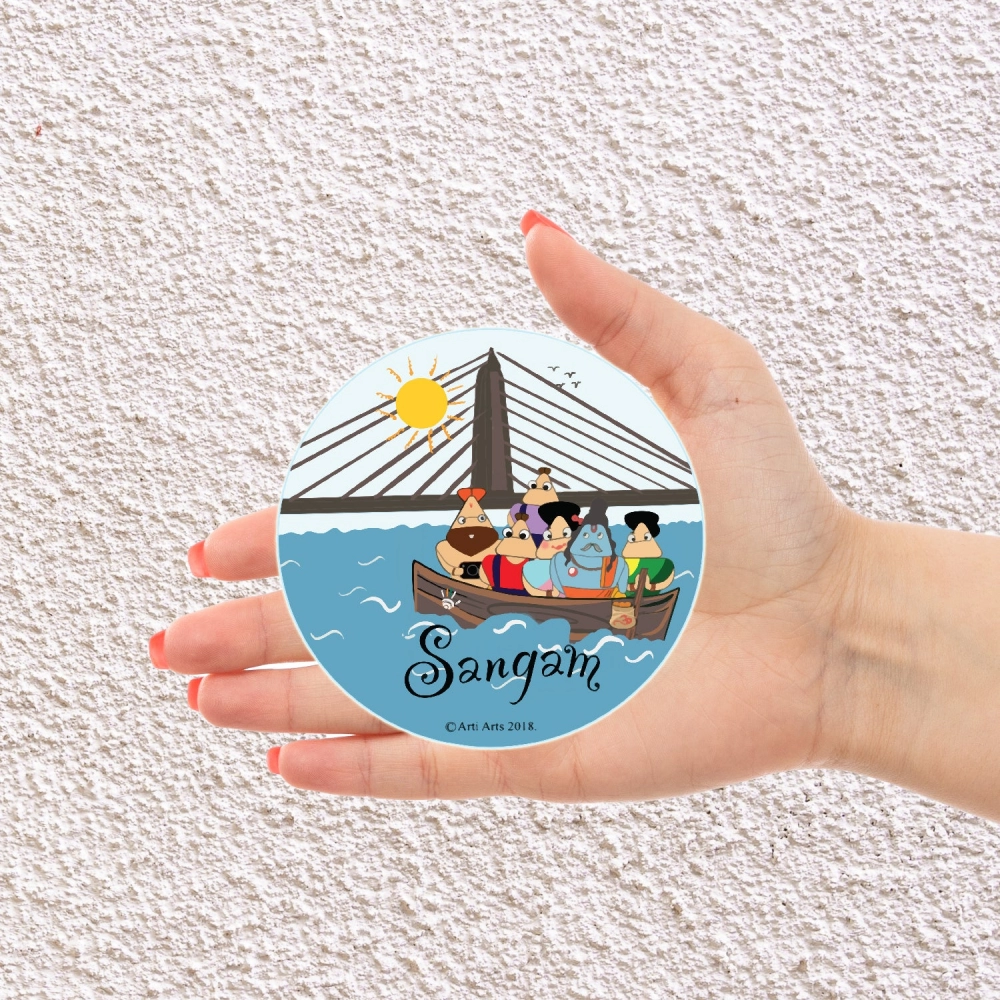 Happy Cultures | Kumbh Mela Sangam Fridge Magnet | 3 Inch