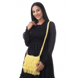 Happy Cultures |  Jhalar Crocheted Messenger Bag | Lemon Yellow