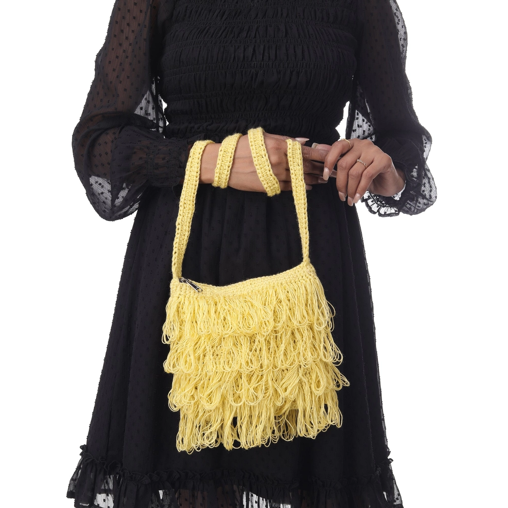 Happy Cultures |  Jhalar Crocheted Messenger Bag | Lemon Yellow