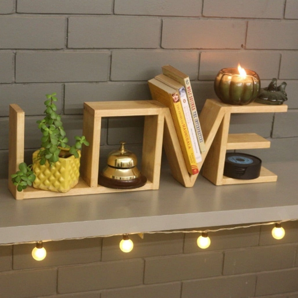 Barish Handcrafted Decor Love Table Shelf | Rubberwood