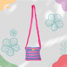 Happy Cultures | Magenta Blue Crocheted Sling Bag | Handcrafted