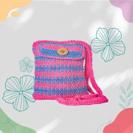 Happy Cultures | Magenta Blue Crocheted Sling Bag | Handcrafted