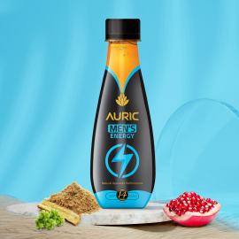 Auric Men's Energy Drink in Coconut Water Made with Natural Ayurvedic Herbs Energy Drink in Pomegranate Flavor Pack of 24 Bottles