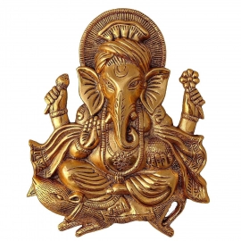 Metal Ganesh Idol Statue | Wall Hanging For Home Decor | Golden  | 11Inch