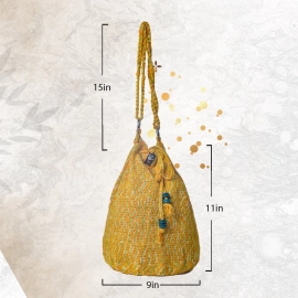 Happy Cultures | Mustard Multi Colour Tassel Potli Bag | Handcrafted