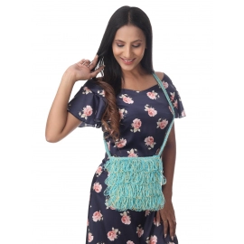 Happy Cultures | Jhalar Crocheted Messenger Bag | Ocean Blue