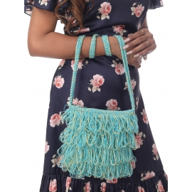 Happy Cultures | Jhalar Crocheted Messenger Bag | Ocean Blue