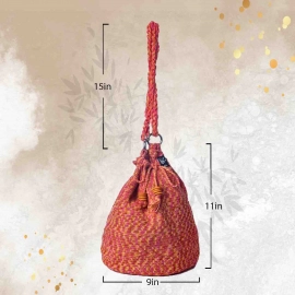 Happy Cultures | Peach Multi Colour Tassel Potli Bag | Handcrafted