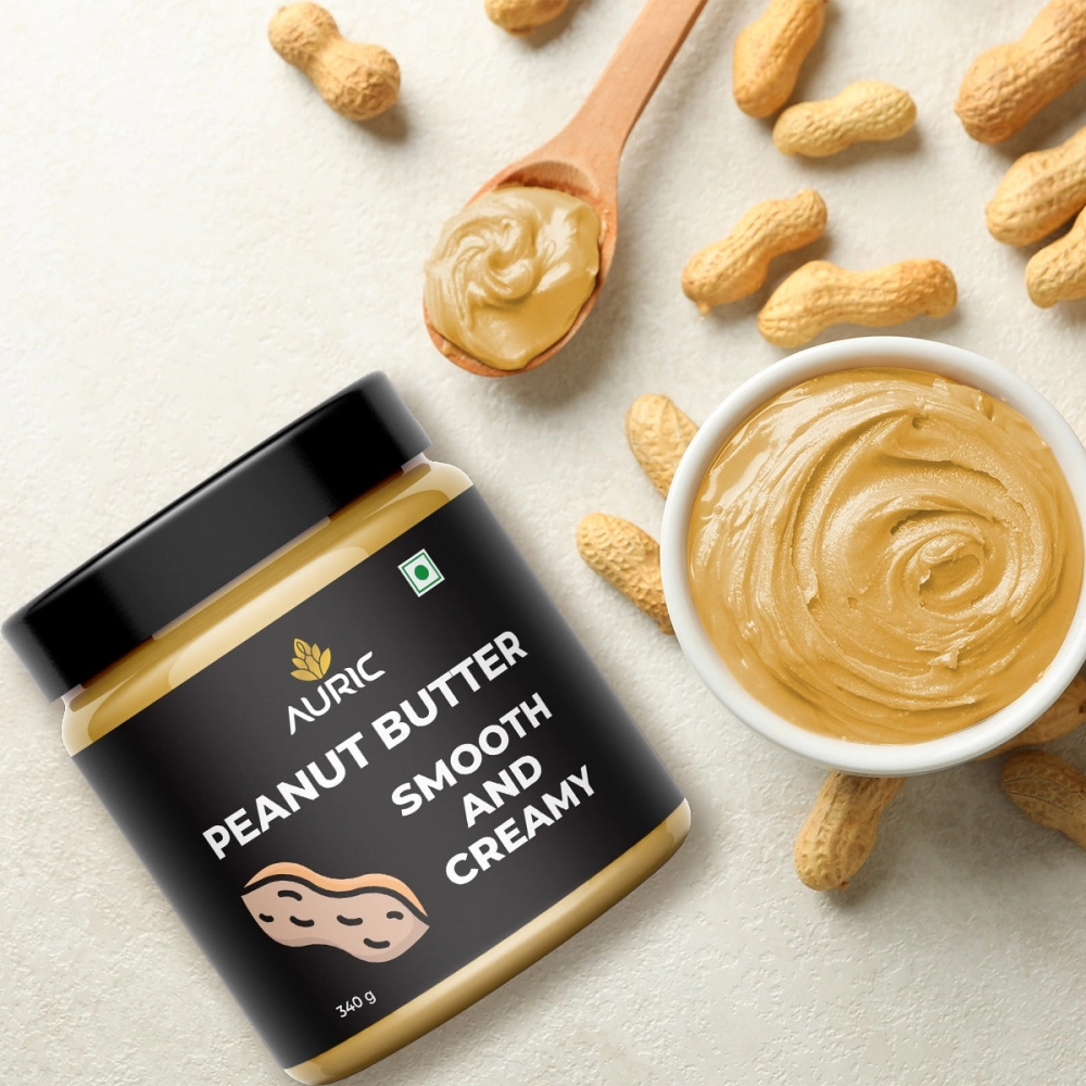 Auric | Natural Tasty Peanut Butter | High Protein & Plant Based | Men | Plain | 340g | Pack Of 2