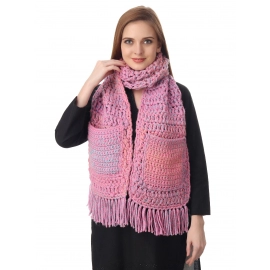 Happy Cultures Pink Gradient Crochet Unisex Pocketed Scarf | Handmade