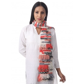 Happy Cultures Radiant Koi Orange Jhalar Crocheted Scarf | Handmade