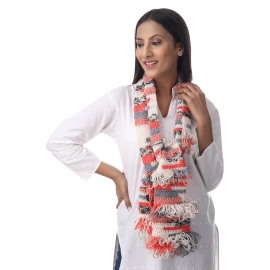 Happy Cultures Radiant Koi Orange Jhalar Crocheted Scarf | Handmade