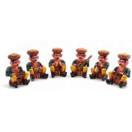 Rajasthani Wood Musician Bawla Set in Different Musicial Position | Height 4.5 inch Approx of Each (Brown, Set of 6) 