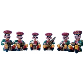 Rajasthani Wood Musician Bawla Set in Different Musicial Position | Height 4.5 inch Approx of Each (Brown, Set of 6) 