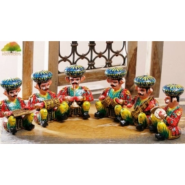 Rajasthani Wood Musician Bawla Set in Different Musicial Position | Height 4.5 inch Approx of Each (Brown, Set of 6) 