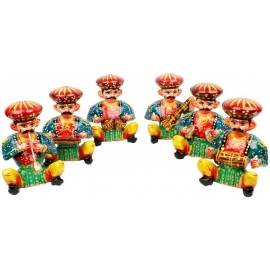 Rajasthani Wood Musician Bawla Set in Different Musicial Position | Height 4.5 inch Approx of Each (Brown, Set of 6) 
