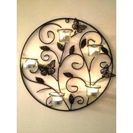 Round Wall Tealight Holder | With Butterfly Touch | Wall Decor Candle Stand