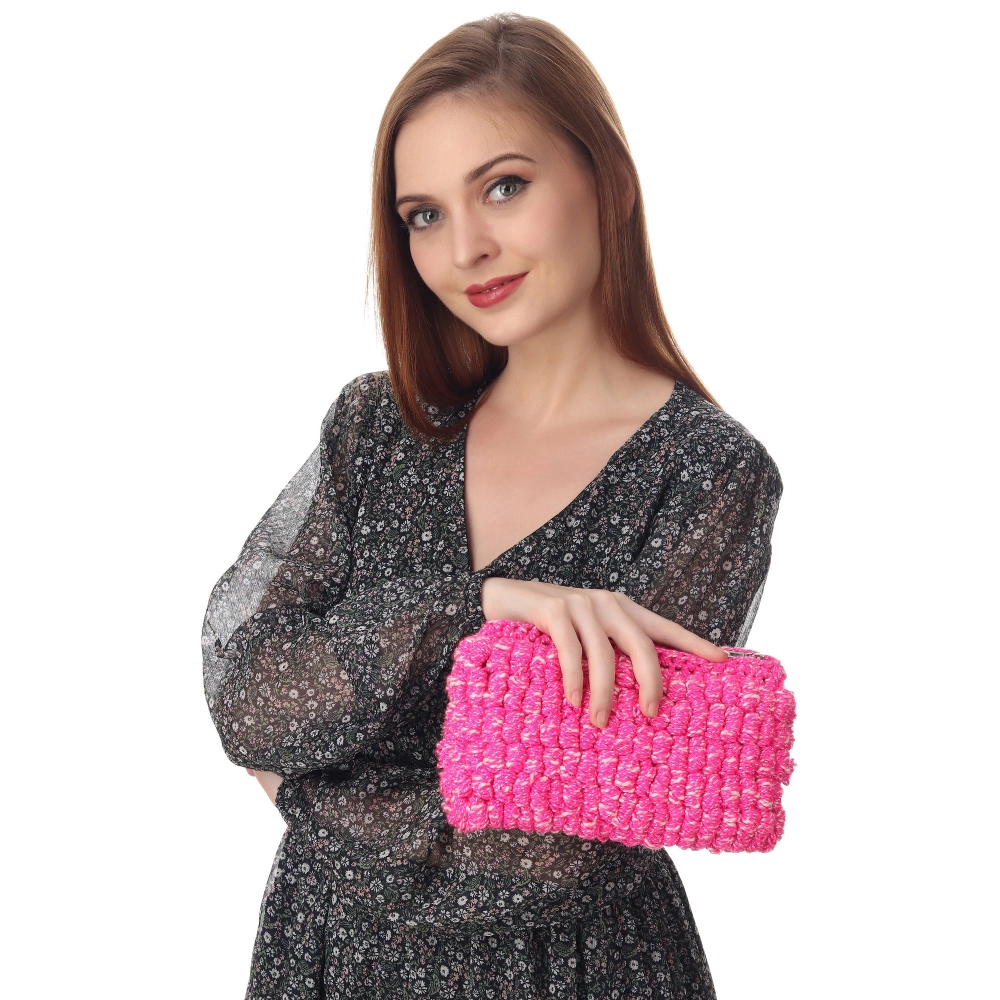 Happy Cultures | Salmon Pink Cotton Crocheted Pouch | Handcrafted