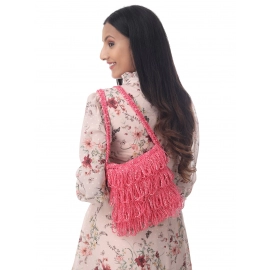 Happy Cultures |  Jhalar Crocheted Messenger Bag | Salmon Pink