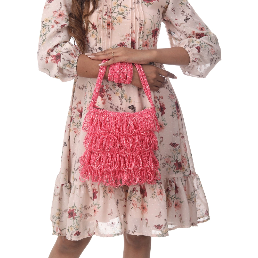 Happy Cultures |  Jhalar Crocheted Messenger Bag | Salmon Pink