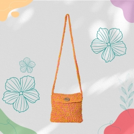 Happy Cultures Salmon Yellow Crocheted Sling Bag | Handcrafted