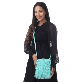 Happy Cultures |  Jhalar Crocheted Messenger Bag | Sea Green