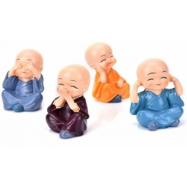 Cute Handcrafted Buddha Monks for Home Decor and Car Dashboard Statue | Set of 4 
