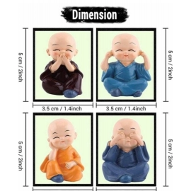 Cute Handcrafted Buddha Monks for Home Decor and Car Dashboard Statue | Set of 4 