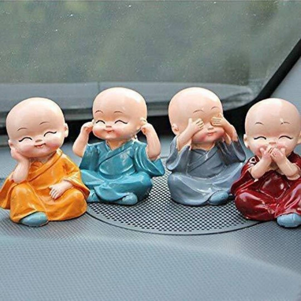Cute Handcrafted Buddha Monks for Home Decor and Car Dashboard Statue | Set of 4 