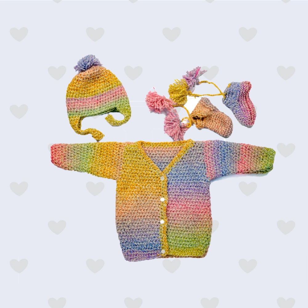 Happy Cultures | Shaded Yellow Sweater, Sock And Cap Set | 6 - 12 Months
