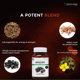 Zeroharm | Nano Himalayan Shilajit With Ashwagandha & Safed Musli | 180 Tablets