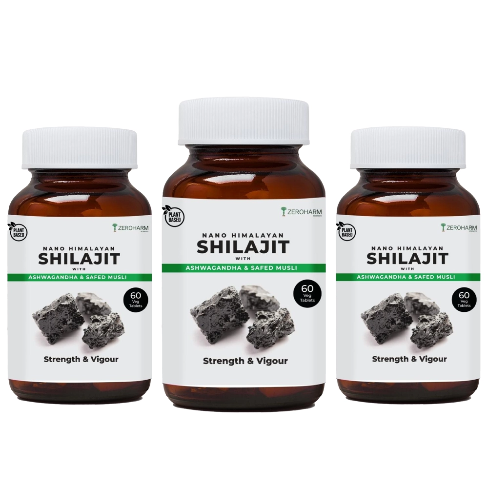 Zeroharm | Nano Himalayan Shilajit With Ashwagandha & Safed Musli | 180 Tablets