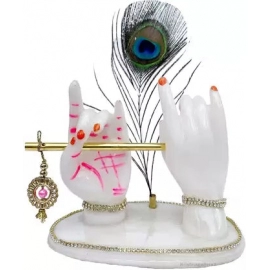 Shree Krishna Flute Hand Statue Marble Krishna Statue | Radha Krishan Murti | Decorative Showpiece | 18 cm