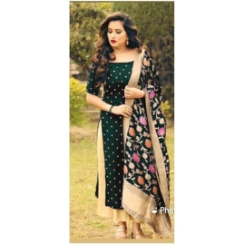 Stylish Banarasi Silk Olive Jacquard Weave Un-Stitched Dress Material With Dupatta Set