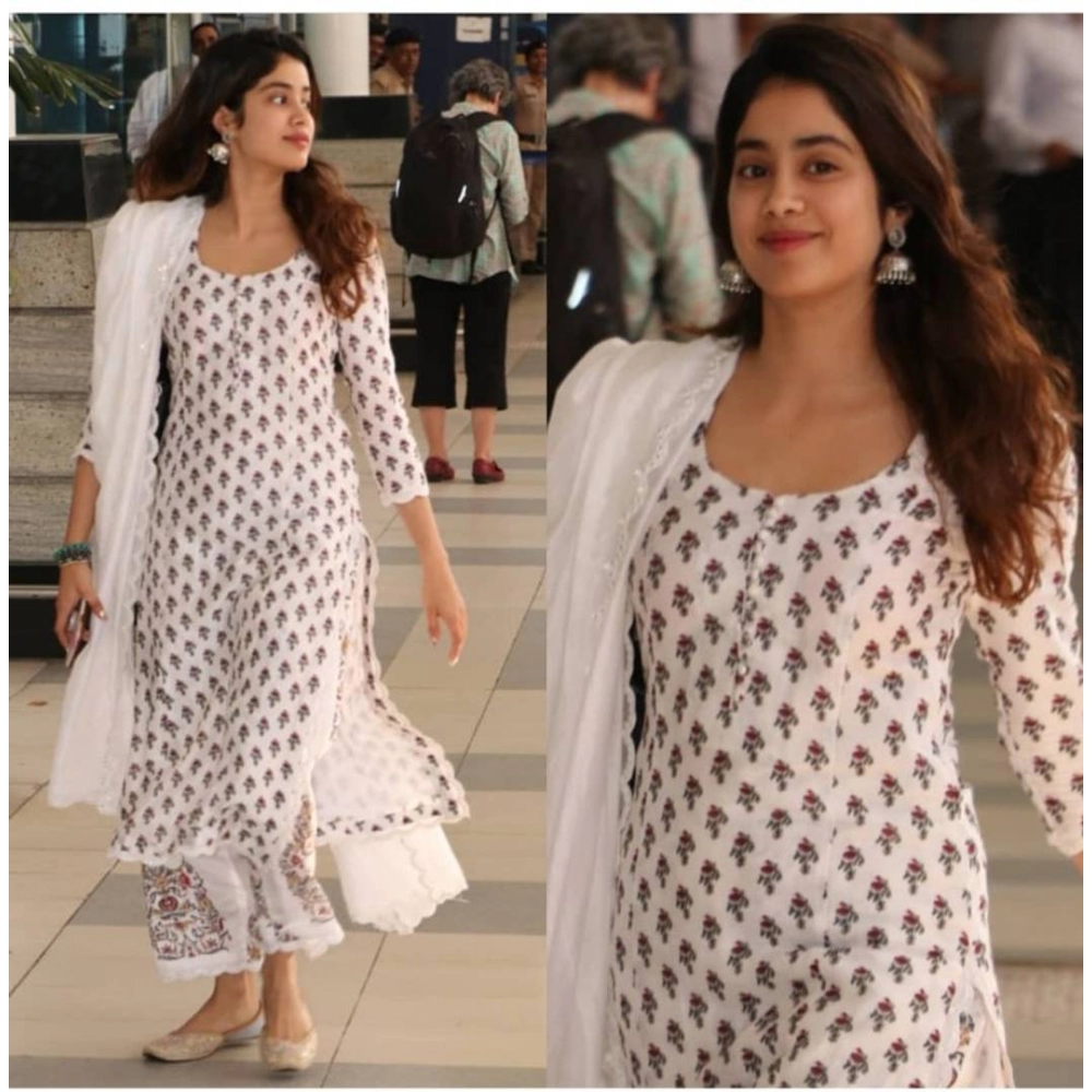 Stylish Rayon Printed Kurta With Palazzo And Dupatta Set