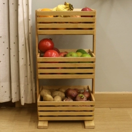 Barish Handcrafted Decor Veg & Fruit Basket 3 Tier | Rubberwood