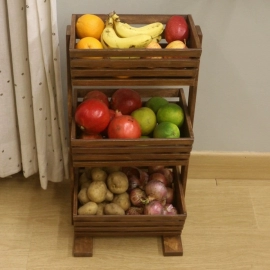 Barish Handcrafted Decor Veg & Fruit Basket 3 Tier | Walnut